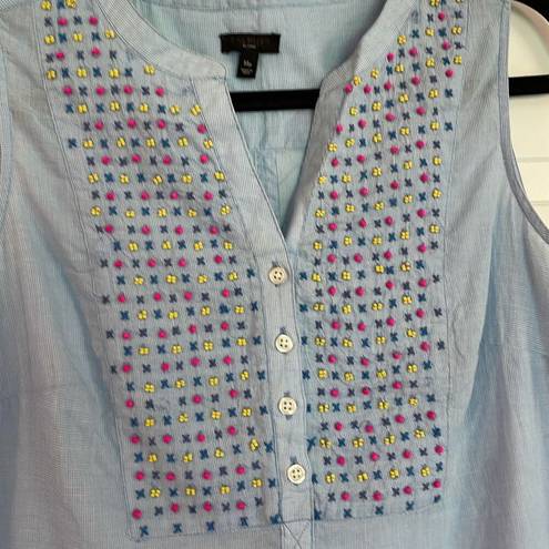 Talbots  blue beaded front sleeveless blouse size medium petite