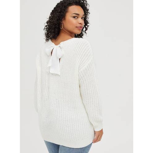 Torrid  Cable Sweater Tie Back Neckline Ivory Pullover Knit Long Sleeve Size 3