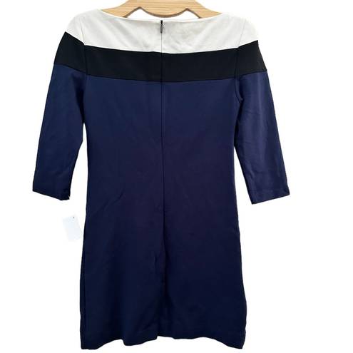 Trina Turk  DIXON COLORBLOCK PONTE 3/4 SLEEVE NAVY BLUE BLACK BODYCON WHITE DRESS