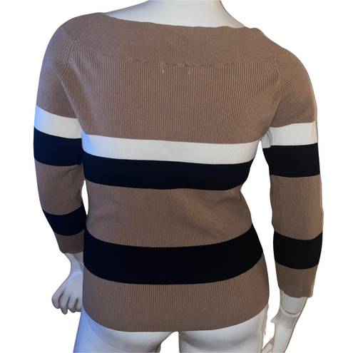 New York & Co. Striped Ribbed V Neck Top