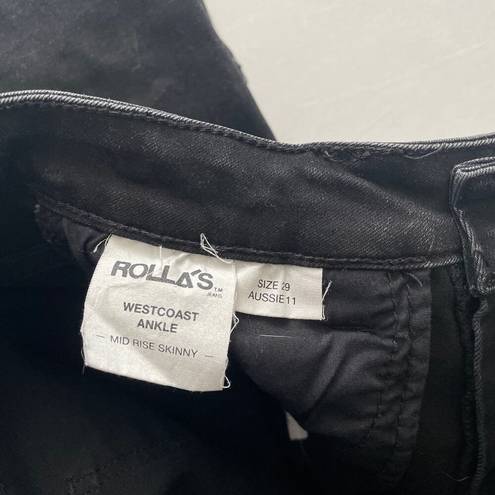 Rolla's  Jeans Womens 29 Black Westcoast Ankle Mid Rise Skinny Distressed Stretchy