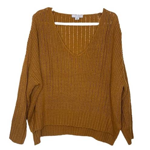 FAVLUX Mustard Yellow Knit Oversized V Neck Sweater