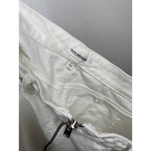 Good American  White Denim Mini Skirt 12/ 31 Exposed Full Zip Frayed