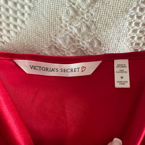 Victoria's Secret Vintage Victoria’s Secret red satin & chiffon rose appliqué slip dress 