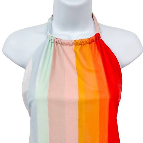 Mara Hoffman  Dominique Rainbow Vista Stripe Halter Top One Piece Swimsuit Medium