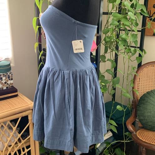 Free People NWT  Onda Dusty Blue Drop Waist Mini Dress - S