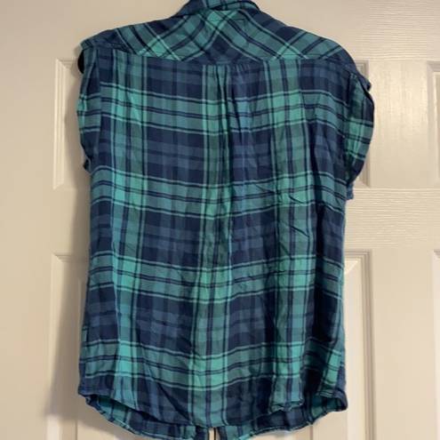 Rails  Blue & Aqua Plaid Sleeveless Women’s Top