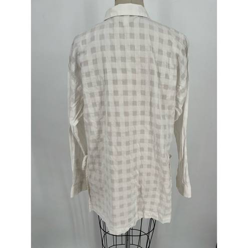 Nordstrom  Collection Oversized Button Up Tunic Shirt Sz S White Checked Cotton