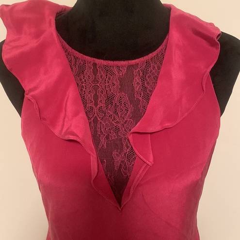 Rebecca Taylor 𝅺 Magenta Silk and Lace Ruffle Dress