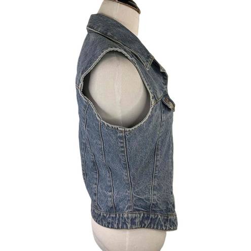 Vintage Blue Red Lodge  Button Front Sleeveless Denim Jean Vest Size Medium