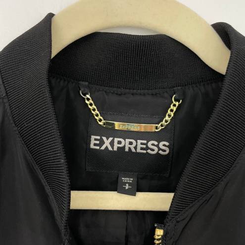 EXPRESS Ruched Back Full Zip Bomber Jacket Black