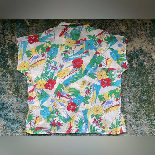 Krass&co Vintage The American  Hawaiian postcards floral button down blouse, size 16