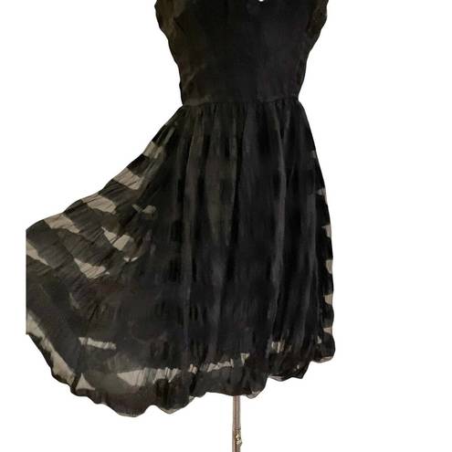 Tracy Reese  Fit and Flare Black Cocktail Dress Bubble Skirt Retro Party V-Neck 0