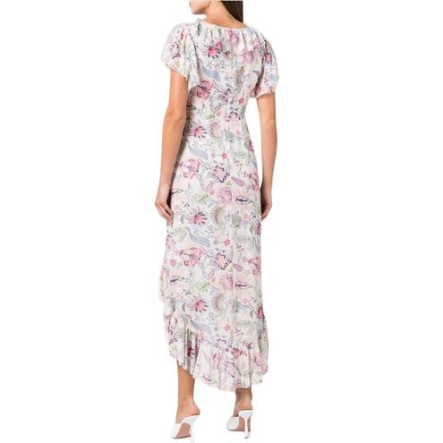 Cinq à Sept  Sheila Floral Ruffle-Trim Midi Dress Size 2 V-Neck Flutter Sleeve