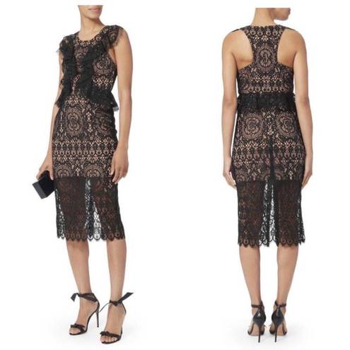 Alexis Dress Narasse Lace Sheath Ruffle Racerback Midi Wedding Black S NWT