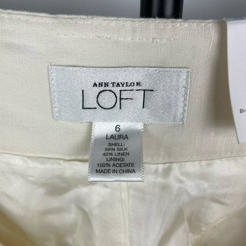 Loft Ann Taylor  Cream Silk Linen Laura Wide Leg Trouser Pants