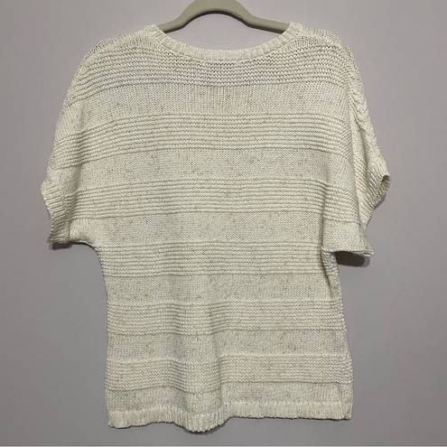 Coldwater Creek  Cotton Blend Short Sleeve Boho Chunky Knit Cream Sweater Medium