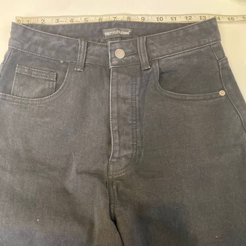 Pretty Little Thing  Black High Rise Distressed Button Fly Demim Jeans EUC Sz