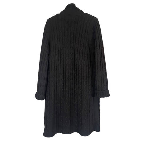 W By Worth Worth Black Cable Knit Heavy Wool Blend Long Belted Sweater Cardigan Women Sz L