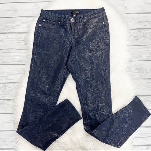 AQUA  Blue Snakeskin print skinny jeans