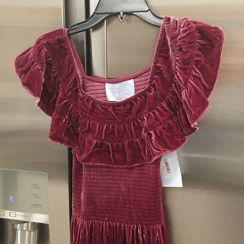 Hill House 💕💕 The Akilah Nap Dress ~ Burgundy Velvet Small S NWT