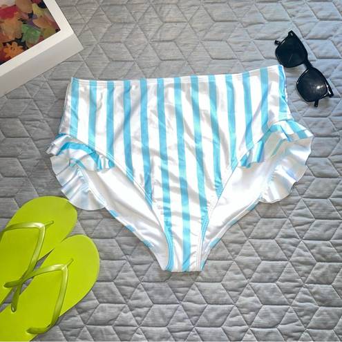 No Bo NWT Bikini swim bottoms light blue white stripes size X-Large 15/17 ruffles 