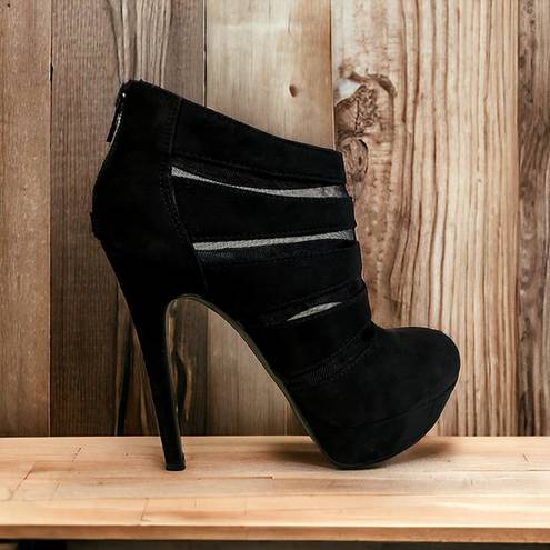 Jessica Simpson  Black Suede and Mesh Zip Back Platform Heel Booties Women’s 7