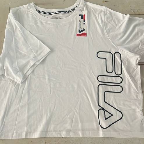 FILA Women’s Shirt Brunch Crew Cropped Tee Boyfriend Boxy Fit 2X White Stretch