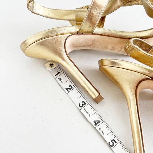 Kate Spade Gold Leather Bow Accent Open Toe Heels