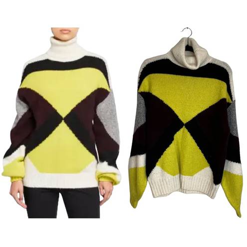 ALC Frank A.L.C. Angelou Sweater Yellow Black White Colorblock Turtleneck Long Sleeve Top