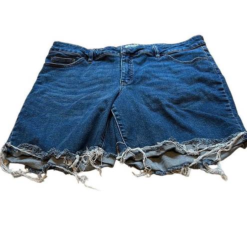 Ava & Viv  Women's Blue Dark Wash Distress Stretch Cuff Denim Shorts Size 18W