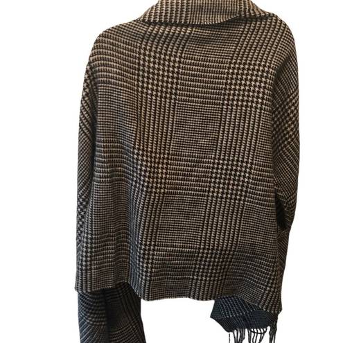 J.Crew Cape Scarf Glen Plaid BLACK  Light Acadamia Wool Blanket Cozy Wrap Poncho