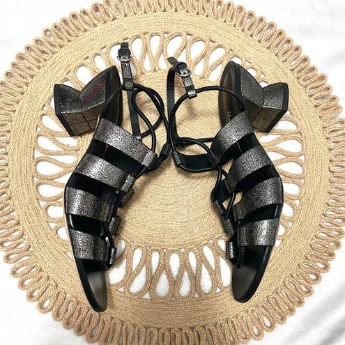 Salvatore Ferragamo  Sirmino Metallic Brushed-Leather Sandals Gunmetal Size 8.5 C