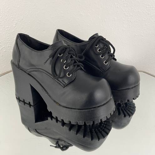 Soda Vintage Y2K Black Faux Leather Chunky Platform Lace Up Heeled Oxford Shoes