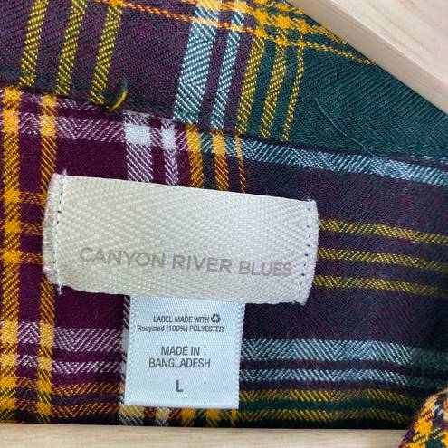 Canyon River Blues  Green Plaid Print Button Front Shirt Women's Size Large L