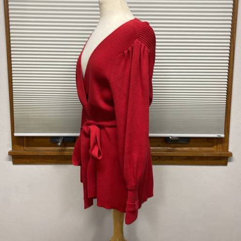 CAbi L //  Red Cabaret Ribbed Wrap Belted Cardigan Sweater