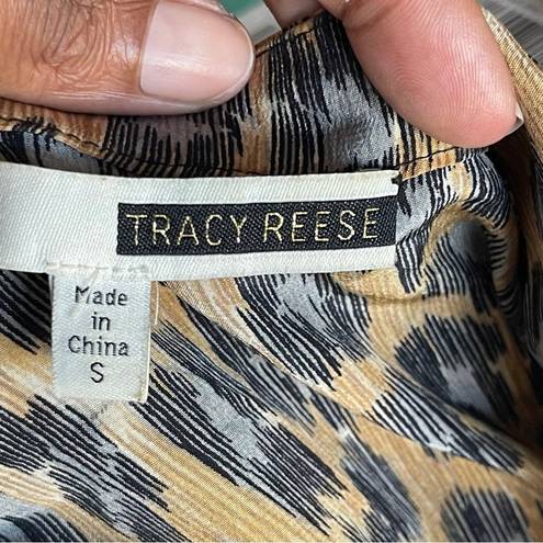 Tracy Reese  | Animal Print Silk Ruffle Back Sleeveless Blouse Sz S