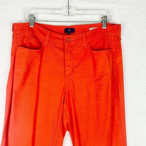 NYDJ Wylie Five Pocket Linen Trousers Size 10 Orange Wide Leg