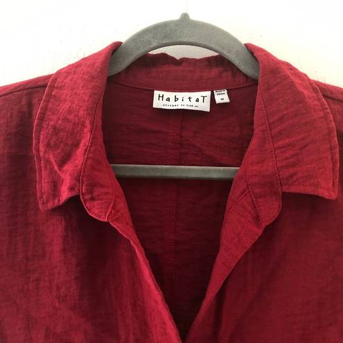 Habitat  Blouse Poppy Button Down Collared Tunic Asymmetrical Hem Sz M EUC