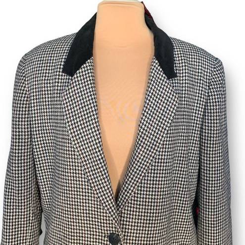 Houndstooth Vintage Casablanca Blazer Jacket Oversized Black  Velvet Collar Wool