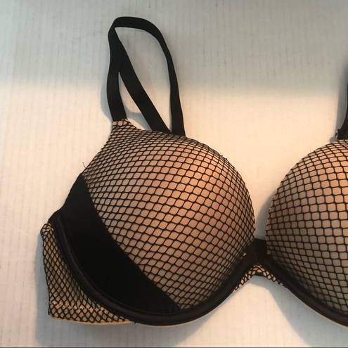 Frederick's of Hollywood Frederick’s of Hollywood Bra Heartthrob Fishnet Full Figure Black Tan Sz 36C EUC