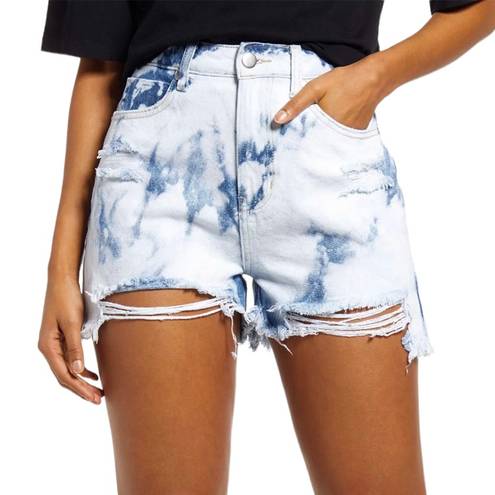 BP New  Ripped Cutoffs High Rise Shorts Non-Stretch Denim Blue Bleach Wash