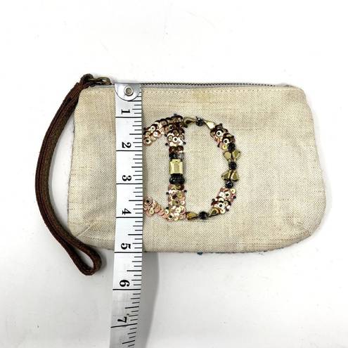 Anthropologie Miss Albright Initial D Jeweled Sequins Canvas Tweed Wristlet