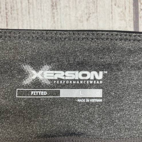 Xersion fitted athletic shorts with no slip hem, black and grey women size Large