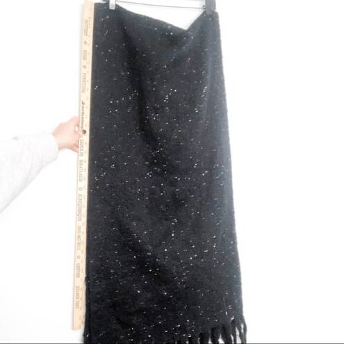 BP  Speckled Fringe Trim Muffler Black White Chunky Oversized Scarf