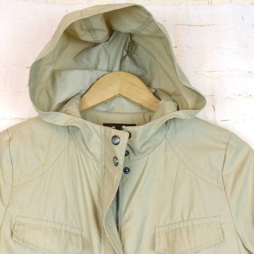 Cole Haan  Packable Rain Jacket Womens M Stone Hooded Cargo Pockets Cinch Waist