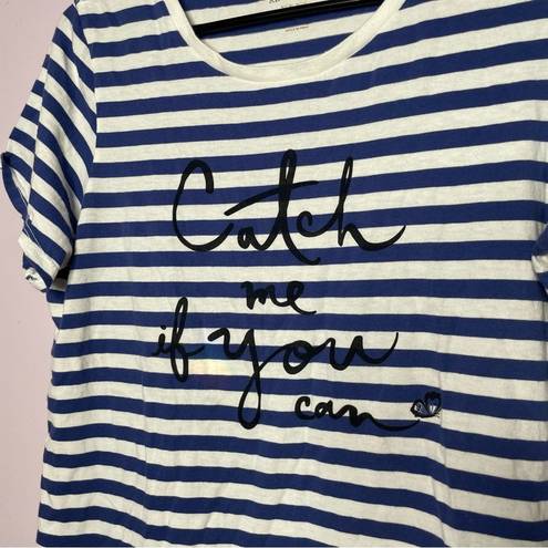 Kate Spade  ' Catch me if you can' Graphic Striped Shirt Navy Womens Size Medium