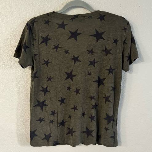 Rails  Cara Sage With Black Stars V Neck T Shirt Linen Lyocell Blend Green small