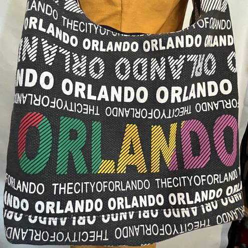 Robin Ruth  ORLANDO Hobo Large Shoulder Bag Black Canvas Texture Lettering Tag