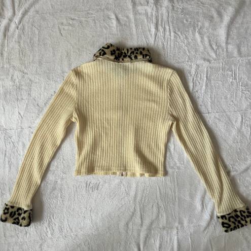 Motel Rocks Ivory Leopard Print Ribbed Zip Up Jacket